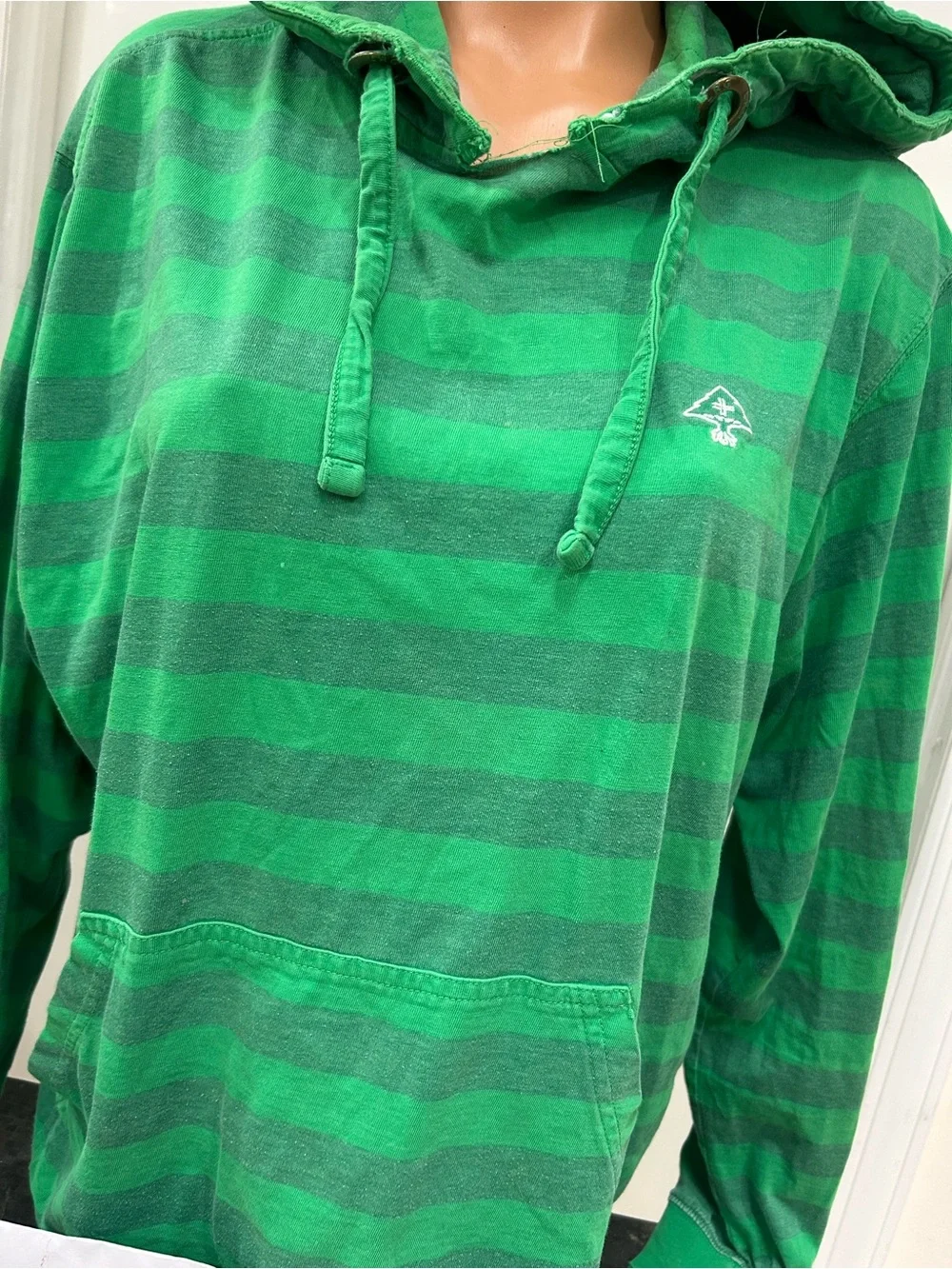 LRG Small Y2K Green Striped Hooded Pullover Sweater - Men's